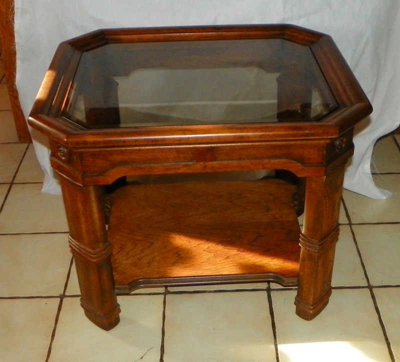 Oak Glass Top End Table / Side Table by Henredon (ET12)
