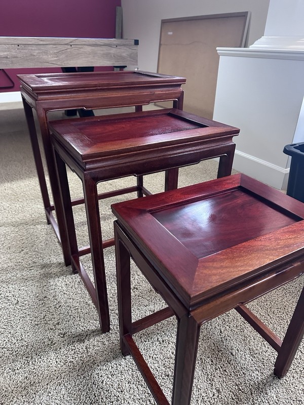 Vtg Asian Chinese Set of 3 Nesting Nested Side Tables Solid Rosewood EUC gallery