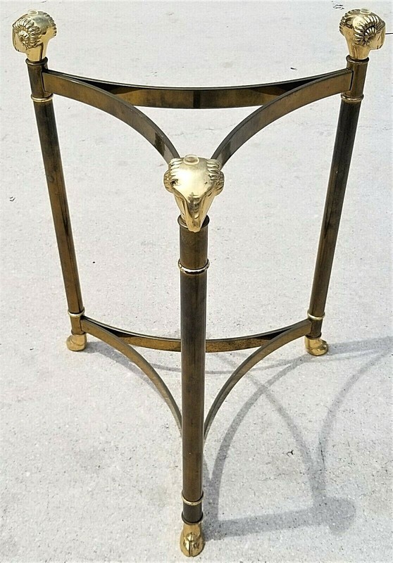 Maison Jansen Style Hollywood Regency Brass Rams Head Hoof Footed End Side Table gallery