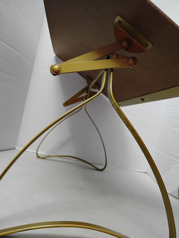 Vintage Tabletop Drafting Table Stand Brassy Faux Wood Gold Tone Display Adjust gallery