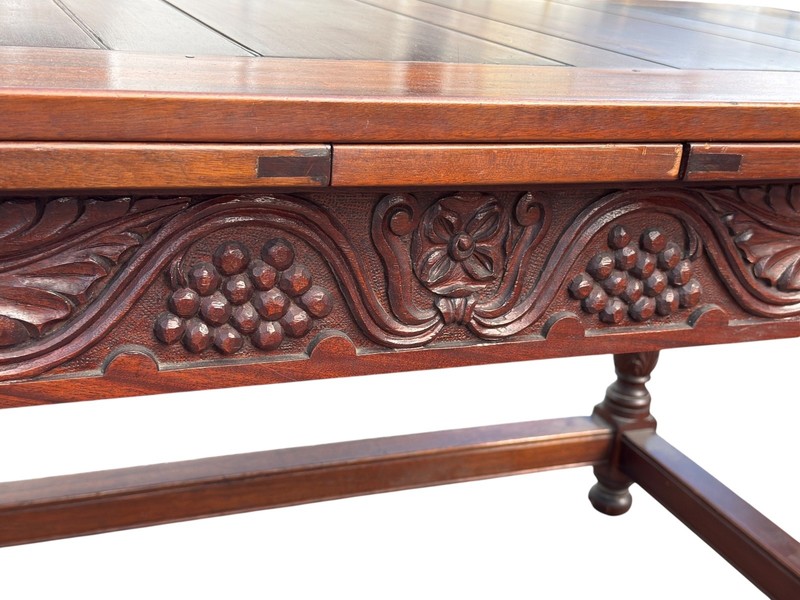 antique large dining stretcher base pub tavern table 11ft extension baroque gallery