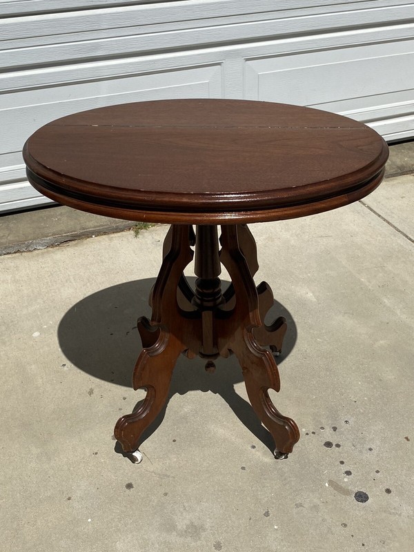 Antique Eastlake Walnut Parlor Entry Table Beveled Top Ornate Carved Casters