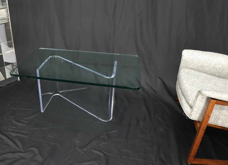 Bent Lucite Z-Shape Base Thick Glass Top Coffee Table gallery
