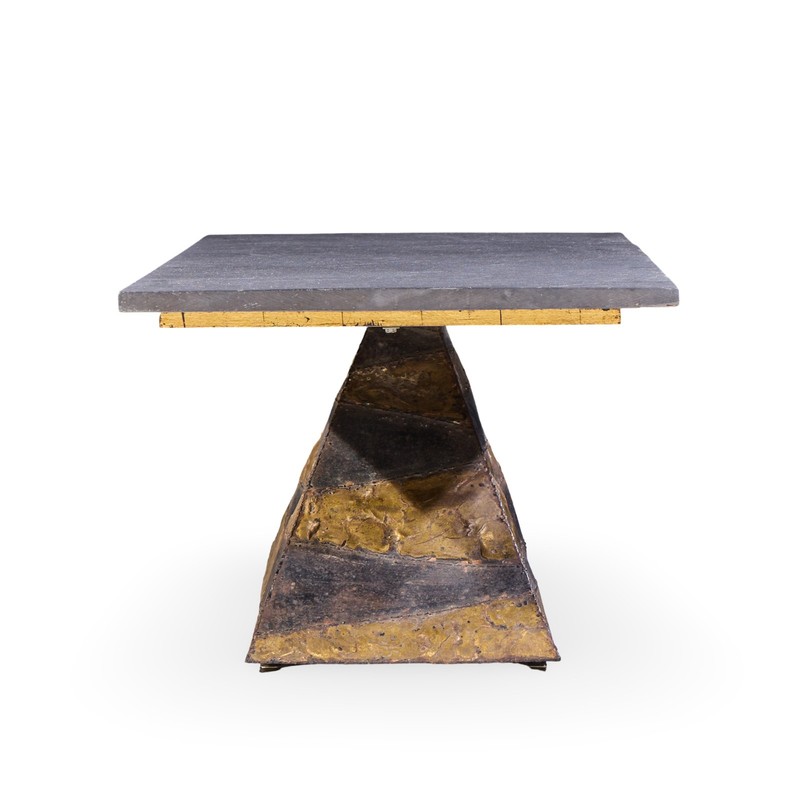 Paul Evans Mid Century Welded Enameled Steel, Gold Leaf and Slate Coffee Table gallery