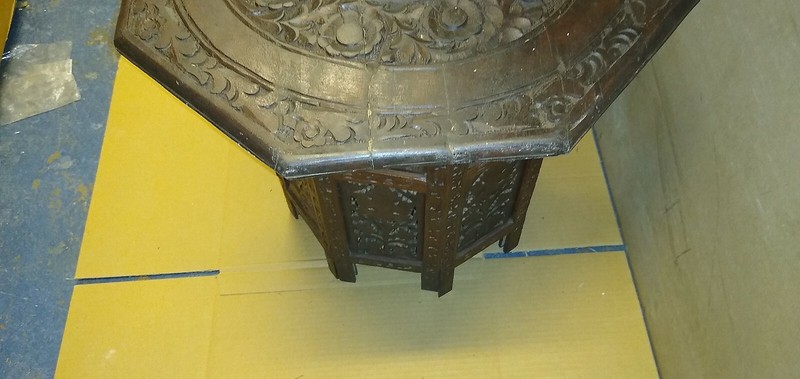 Beautiful Antique Carved Anglo Indian Octagonal Folding Table # (A-1) 21"L 19"H gallery