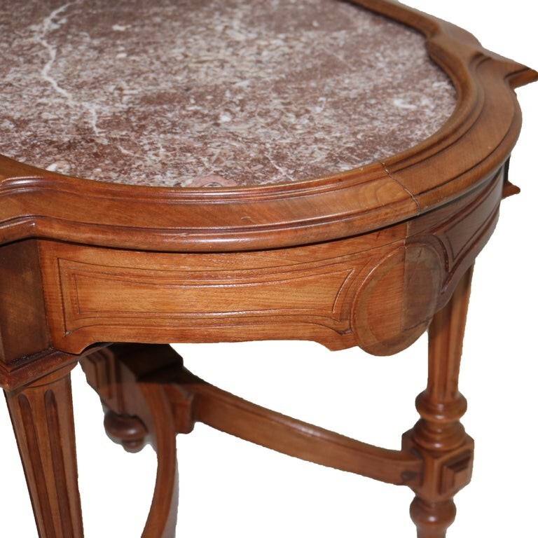 Antique Renaissance Revival Walnut Rouge Marble Parlor Table & Picture Frame Top gallery