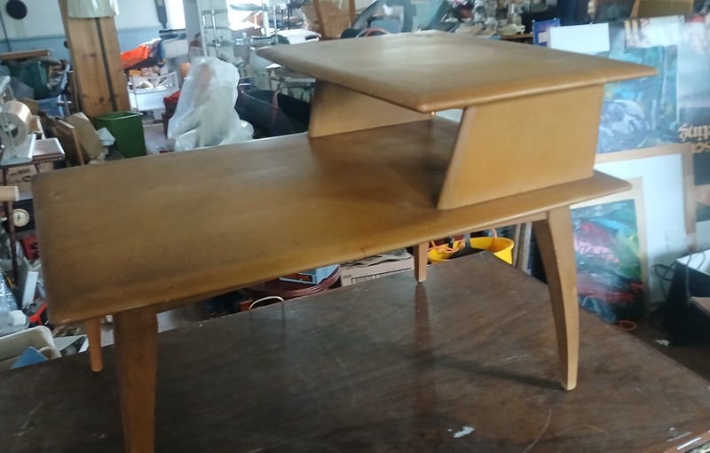 TWO HEYWOOD WAKEFIELD MID CENTURY MODERN STEP END TABLES-CHAMPAGNE BIRCH MAPLE gallery