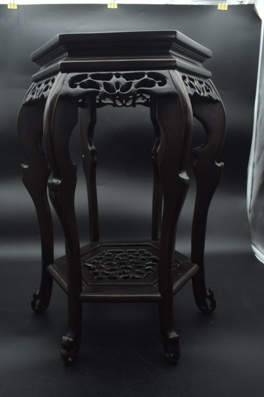 Japanese Wooden Plant Stand Carved Dark Wood Table Top 30cm Height 51cm Vintage