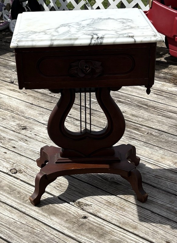 Vintage Victorian Style Lyre-Harp Mahogany Italian side table Marble top