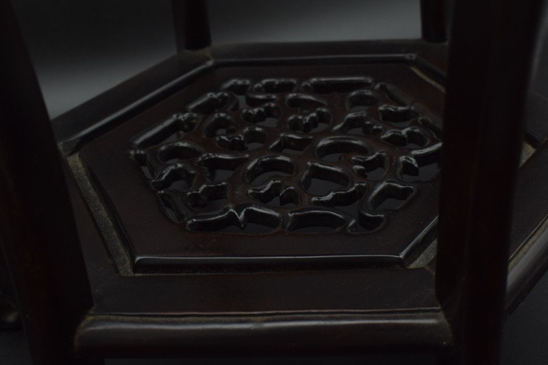 Japanese Wooden Plant Stand Carved Dark Wood Table Top 30cm Height 51cm Vintage gallery