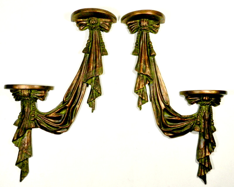 Hollywood Regency Wall Sconce Pair Large gallery