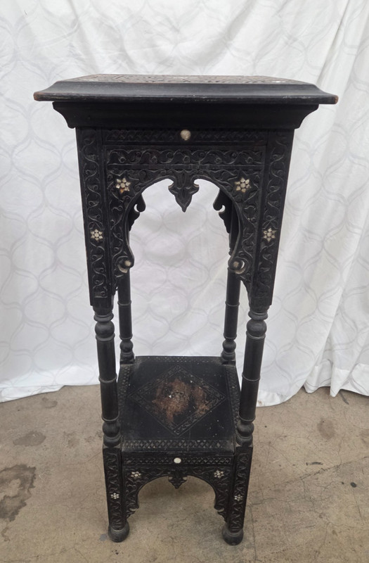 Antique Moorish Syrian Tiered Stand Inlaid Mother of Pearl Carved Plant Table