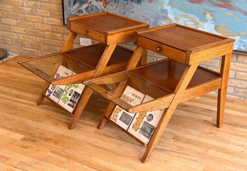 Brown Saltman Keal California Wood Glass Magazine Side Table Nightstand Vtg Mcm gallery