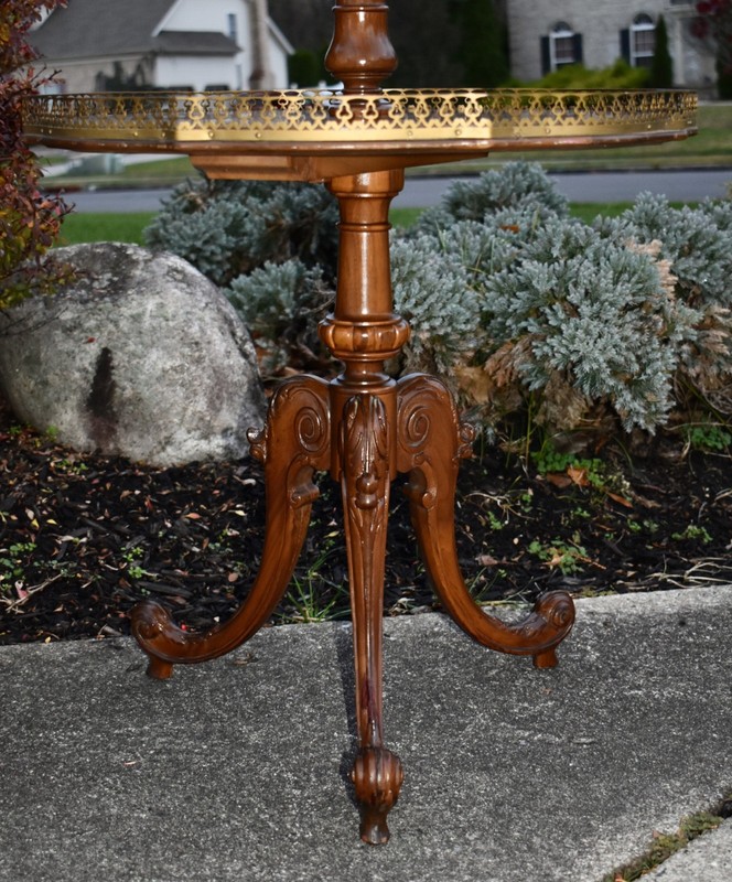 Vintage Two Tier Carved & Inlaid French Style Table w/Brass Gallery gallery