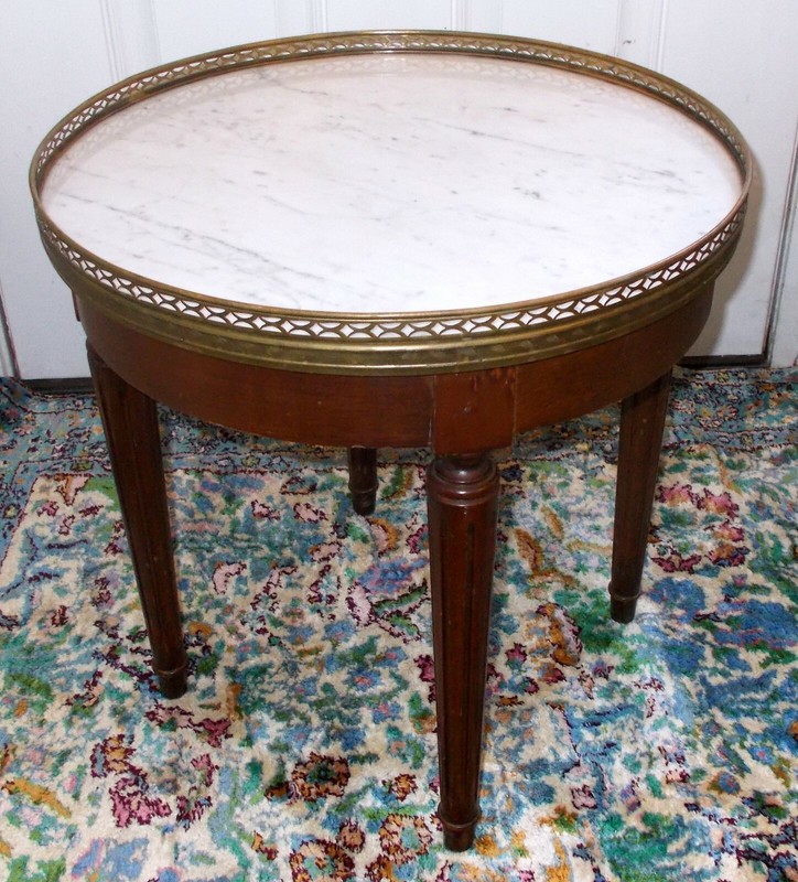 MARBLE TOP Accent Side Tea TABLE French LOUIS XVl style DANBY Brass Gallery gallery