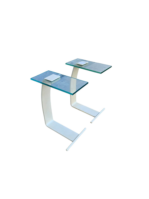 PAIR OF VINTAGE DIA METAL AND GLASS MODERN SIDE TABLES