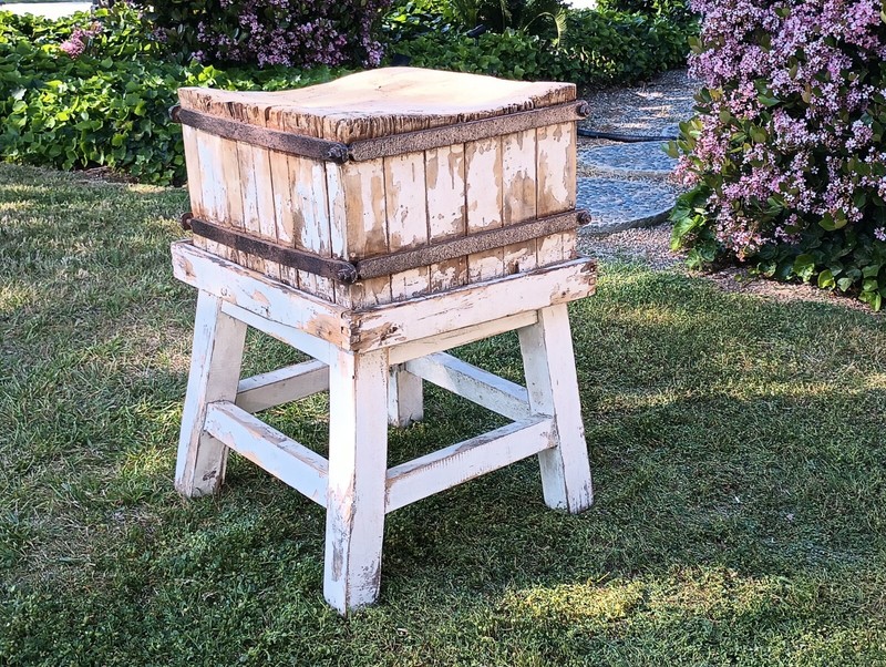 Vintage Antique Butcher Cutting Block and Wood Base