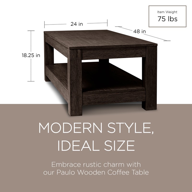 Maven Lane Paulo Wooden Coffee Table in Weathered Brown Finish gallery