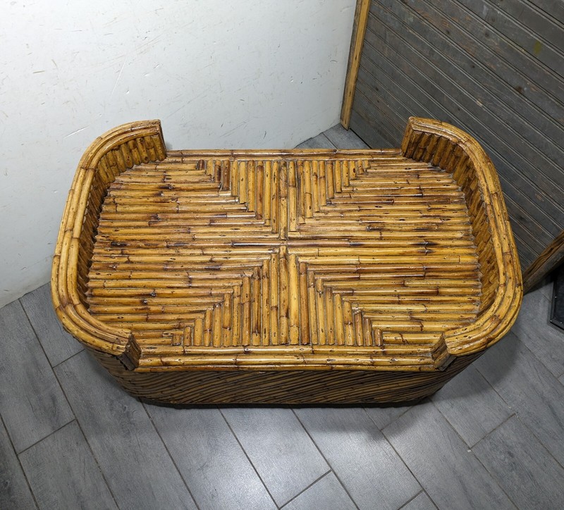 Vintage Mid Century Modern Boho Chic Coastal Split Bamboo Reed Table or Ottoman gallery