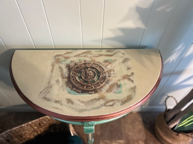 Vintage Louis XVI Accent Table: Hand-Painted Metallic Green, Made in Italy gallery