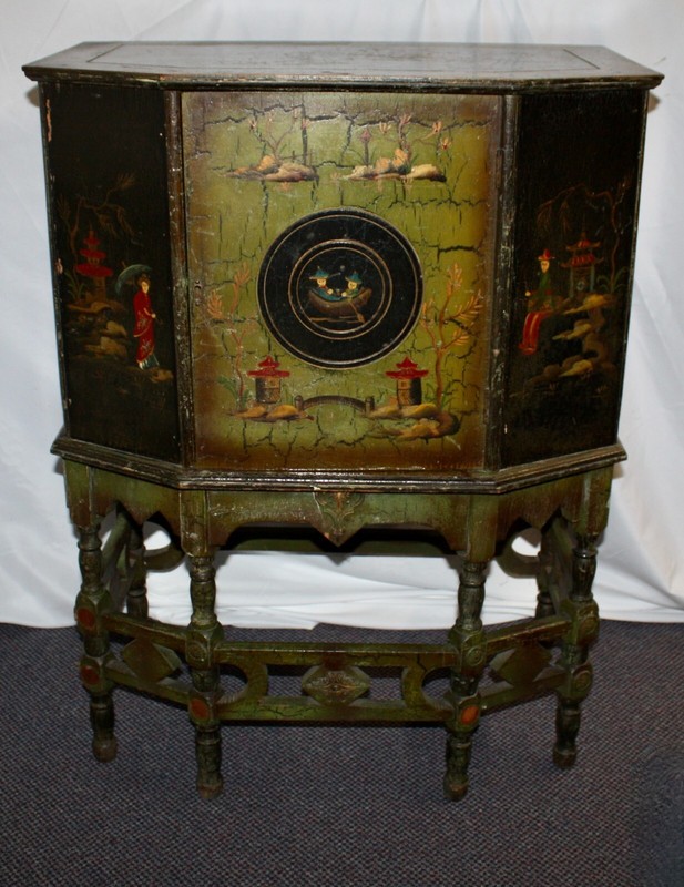 Antique Asian 6-Sided Multi-Function Table: Humidor, Bar, Letter Slots & Storage