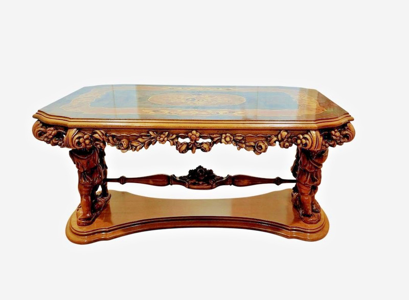 Vintage Italian Baroque Coffee Table hand carved and decorative Inlay