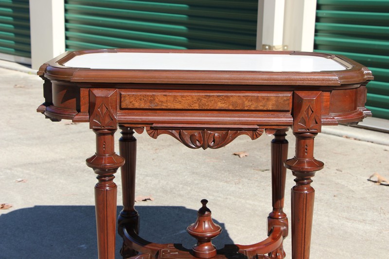 Superb Large Walnut Victorian Picture Frame Marble Top Library Table ~Ca.1870 gallery