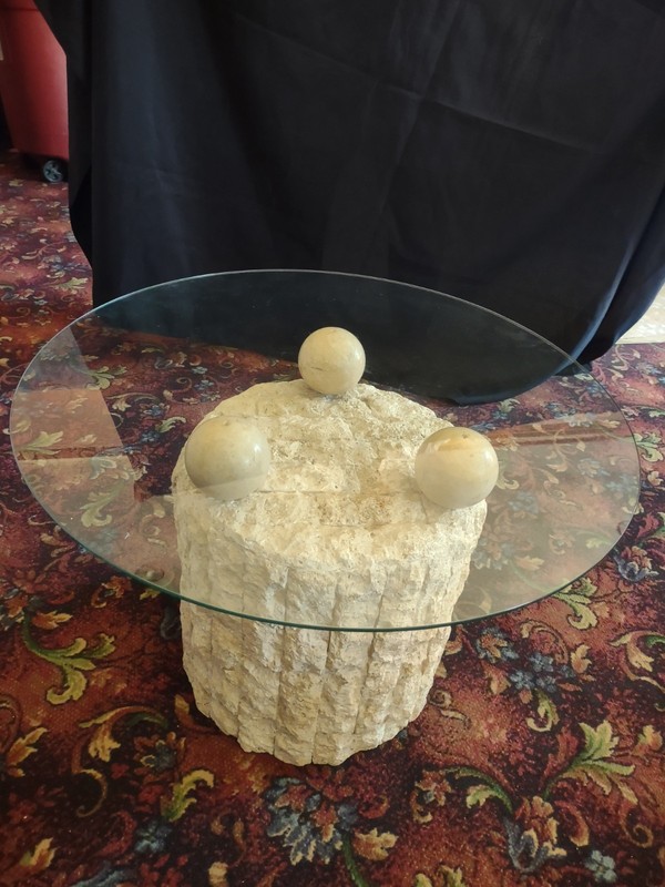 1980’s PostModern Tessellated Mactan Table Stone Magnussen Ponte plant stand gallery