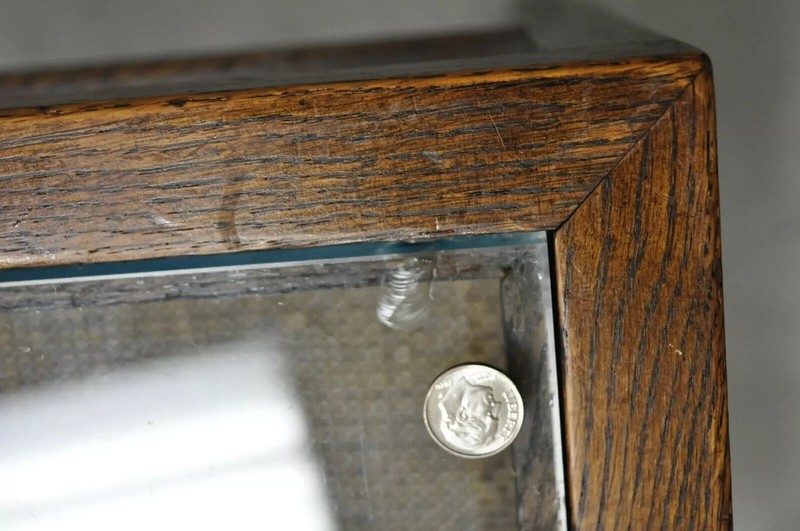 Mid Century Modern Dunbar Style Oak & Cane 2 Tier Glass Top Square Side Table gallery