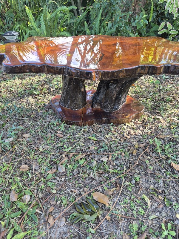 RED CYPRESS HIGH-GLOSS VINTAGE LIVE EDGE COFFEE TABLE