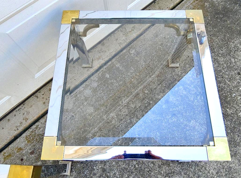 FANTASTIC 70'S MID CENTURY MODERN CHROME/ BRASS END TABLES BY MASTERCRAFT/ BAKER gallery