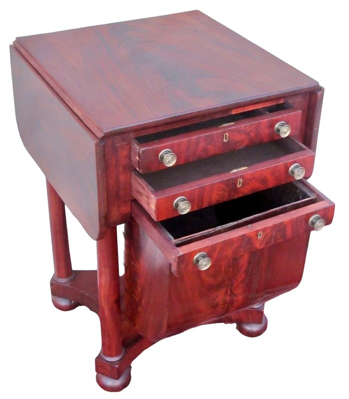 Antique Mahogany 3 Drawer Worktable / Sewing Stand | Attributed to Issac Vose gallery