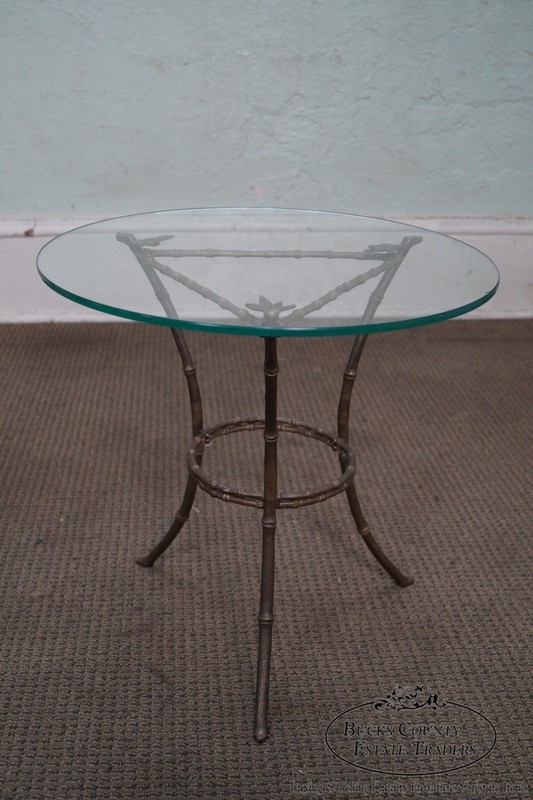 Brass & Glass Faux Bamboo Round Small Side Table gallery