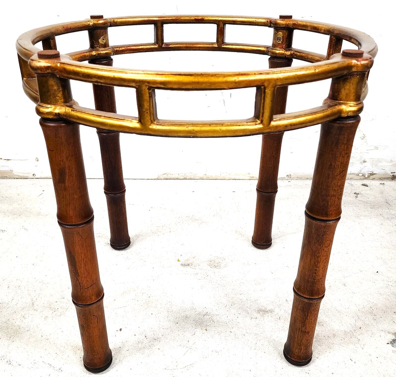 Bamboo Side Table Vintage Gilt Metal Wood Glass gallery
