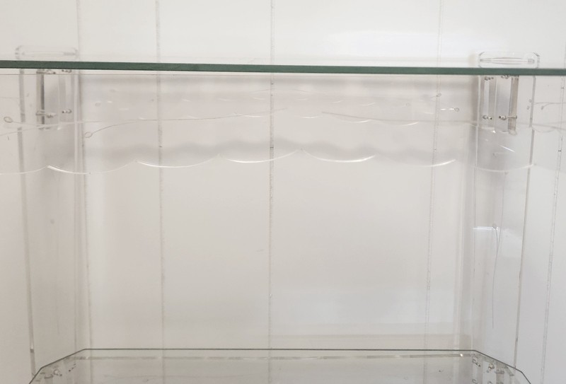 Pair Lucite End Tables 1950s Scalloped and Etched gallery