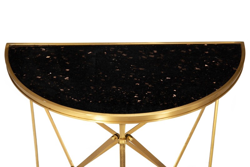 Pair of Bronze and Black Granite Demilune Console Tables, Manner of Jansen gallery