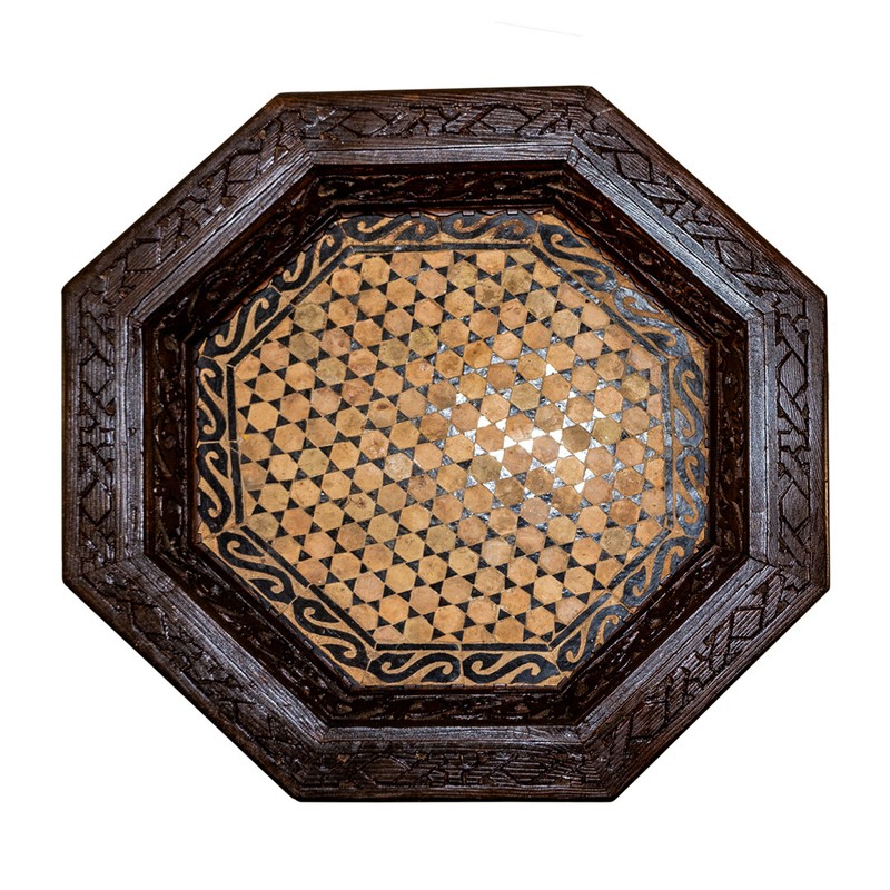 Table Antique Handmade Carved in Solid Wood with Ceramic Top gallery