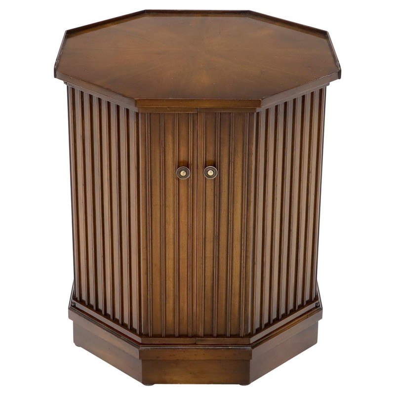 Two Doors Compartment Cabinet Octagon Shape Side Occasional End Table Pedestal