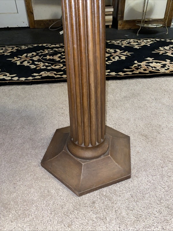MCM Vintage Italian Black Marble Top Round End Table On Engraved Wood Stand gallery