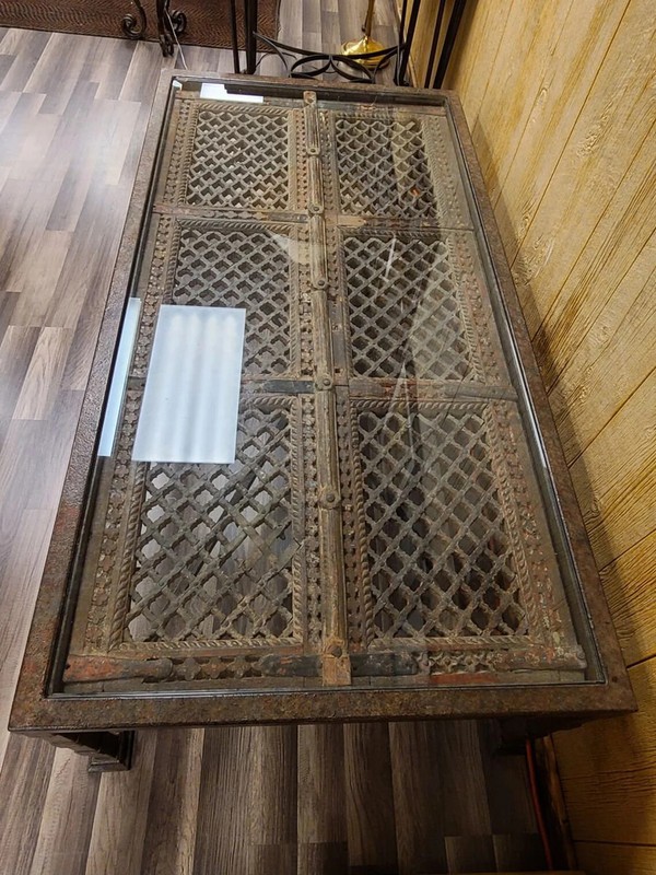 Hand Forged Wrought Iron Accent Table Reclaimed 18th Century Strap Shutter gallery