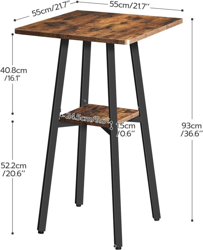 HOOBRO Bar Table, 2-Tier High Top Pub Counter Rustic Brown + Black gallery