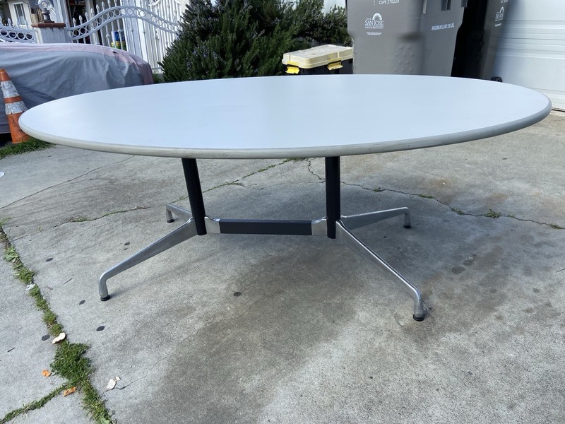 Vintage Herman Miller Aluminum Segmented Base Oval Steelcase Top Table gallery