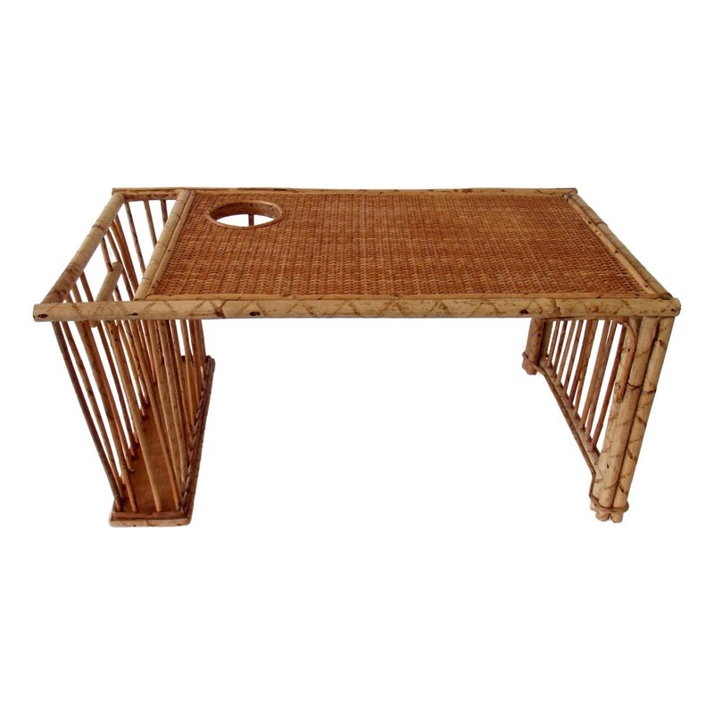 1960s English Anglo Indian Bamboo & Wicker Breakfast, Bed Tray Table