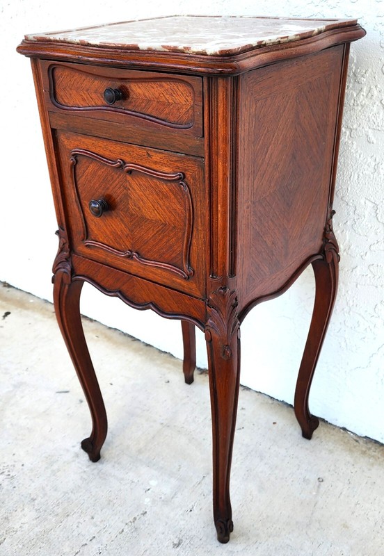 French Bedside Cabinet End Table Walnut & Marble gallery