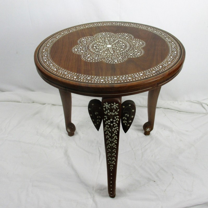 Asian Style Side Occasional Coffee Tea table Ornate Elephant Legs Inlay Wood gallery