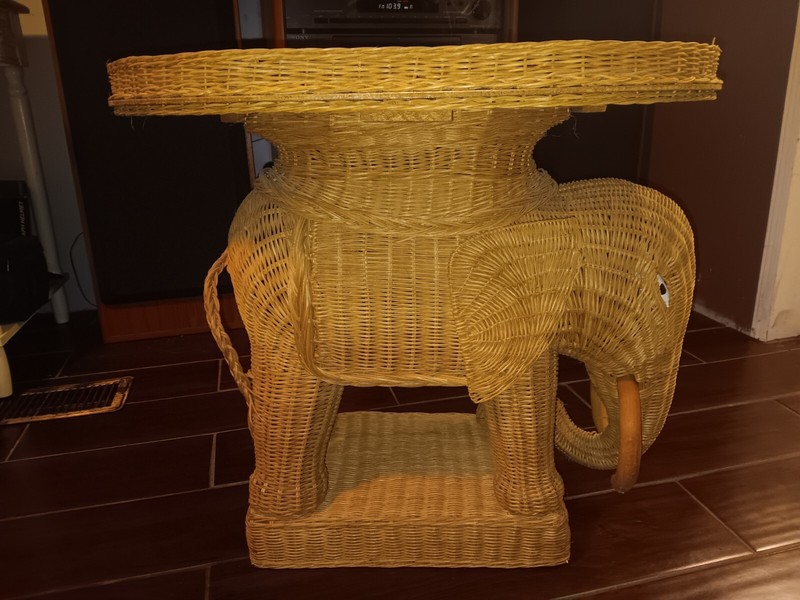 Vintage Boho Wicker Rattan Elephant Side Table Style of Mario Lopez Torres 1970s gallery