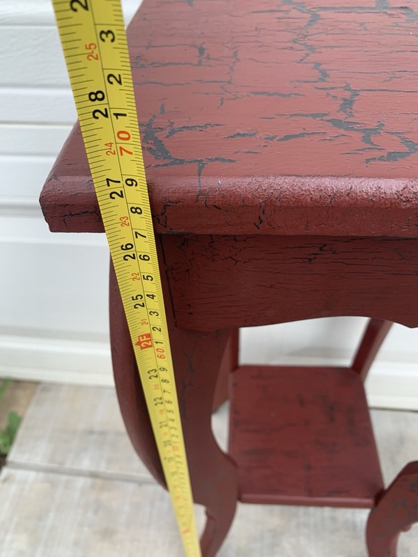Vintage Red Distressed Crackle Paint Accent Side Table w/Curved Legs Plant Stand gallery