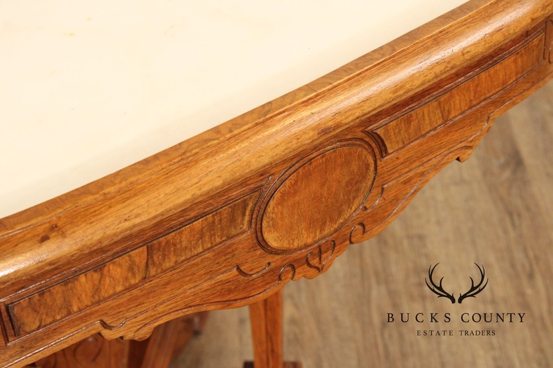 Antique Victorian Carved Walnut Marble Top Parlor Table gallery