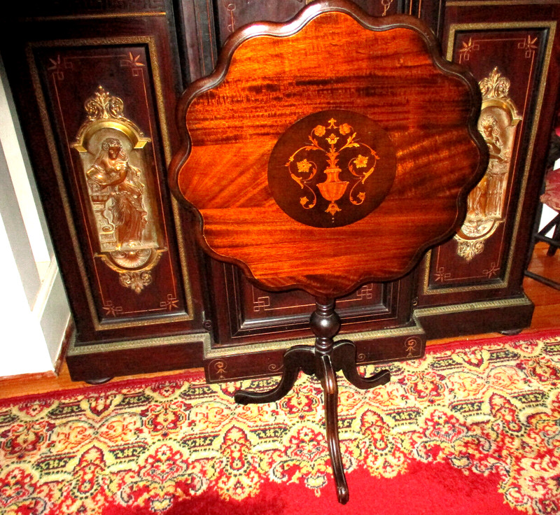 Antique Chippendale Ornate Marquetry Mohagany Hand Made Tilt top Tea Table gallery