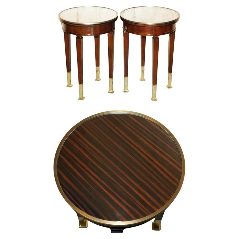 RRP £6850 EXQUISITE PAIR OF BRASS & MASSCAR EBONY DECCA HOME SIDE LAMP TABLES